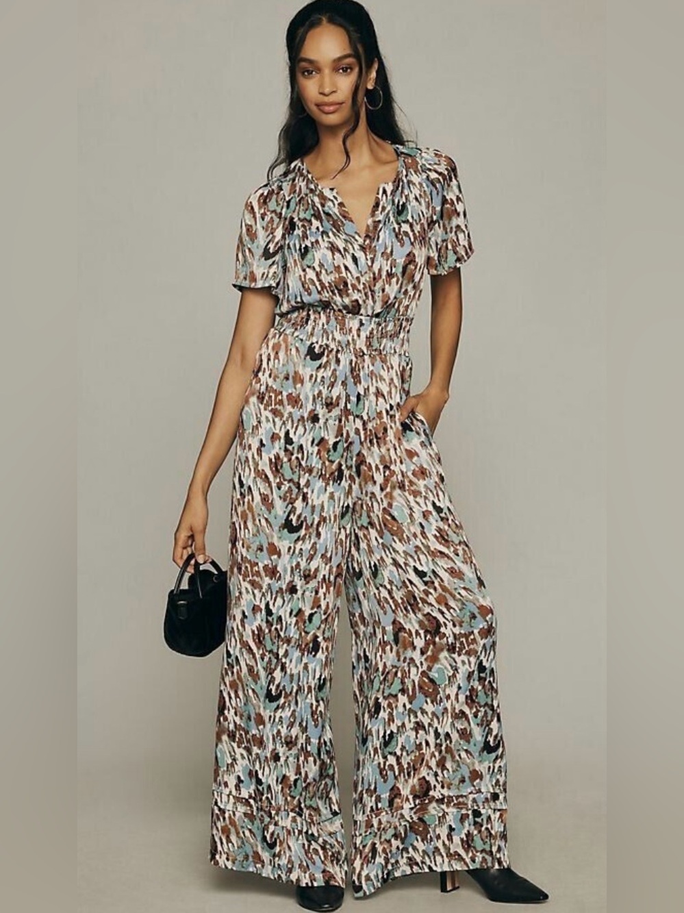 Anthropologie The Somerset Wide-Leg Jumpsuit Turquoise Print NWT S